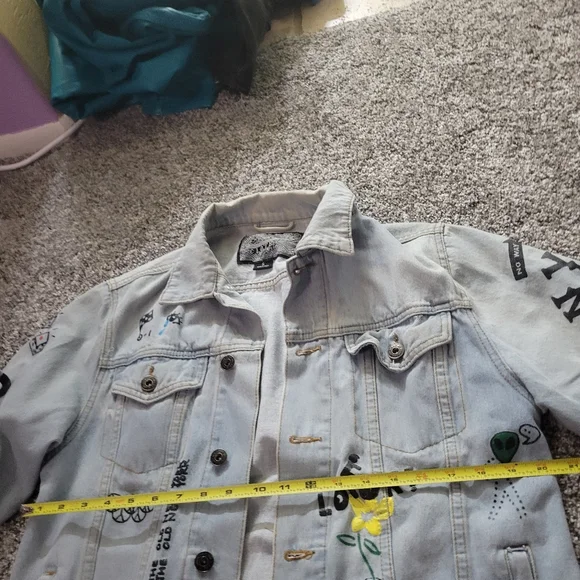 BROOKLYN CLOTH SIZE S BLUE DENIM JEAN JACKET GRAFFITI NEW YORK ALIEN ROSE - Picture 12 of 16